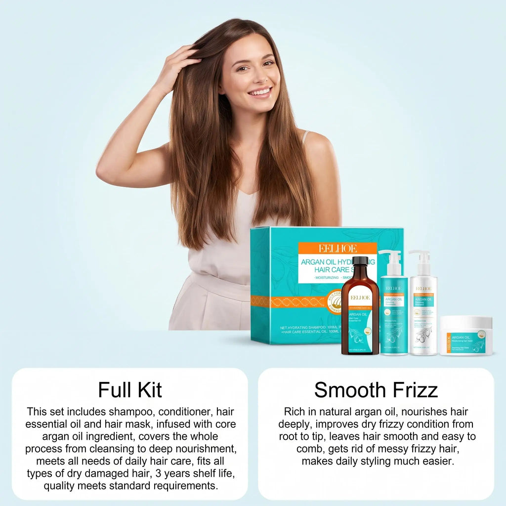 Moroccan Argan Oil Hair Care Set Gently Cleanses Deep Moisturizing Smoothing Soften Repairing Damaged Reduces Frizz Shampoo Conditioner Set