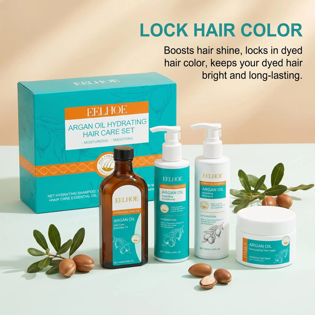 Moroccan Argan Oil Hair Care Set Gently Cleanses Deep Moisturizing Smoothing Soften Repairing Damaged Reduces Frizz Shampoo Conditioner Set