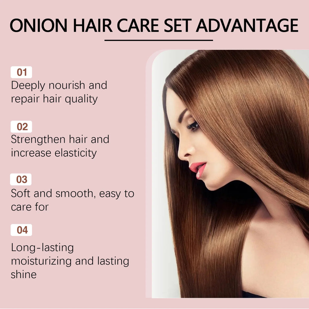 Onion Hair Care Set Rosemary Onion Shampoo Conditioner Set Strengthening Hair Improve Rough Frizz Smooth Shiny Deep Moisturizing Scalp Care Set